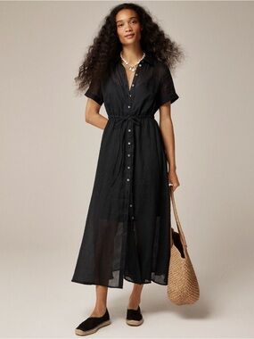 NWT JCREW Size 00 Cerise Shirt-Dress in Ramie Black 
CK661